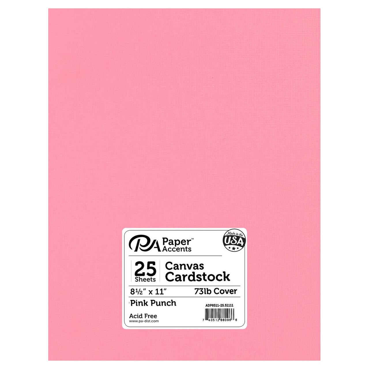 PA Paper Accents Canvas Cardstock 8.5" x 11" Pink Punch, 73lb colored cardstock paper for card making, scrapbooking, printing, quilling and crafts, 25 piece pack